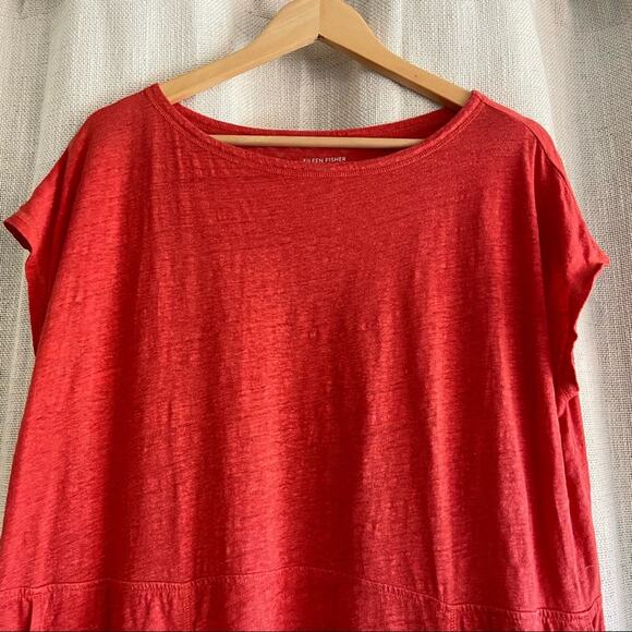 Eileen Fisher Red Orange Linen Short Sleeve T-shirt Dress XS - Picture 2 of 9